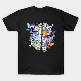 Brain human anatomy,butterflies, mental, watercolor T-Shirt